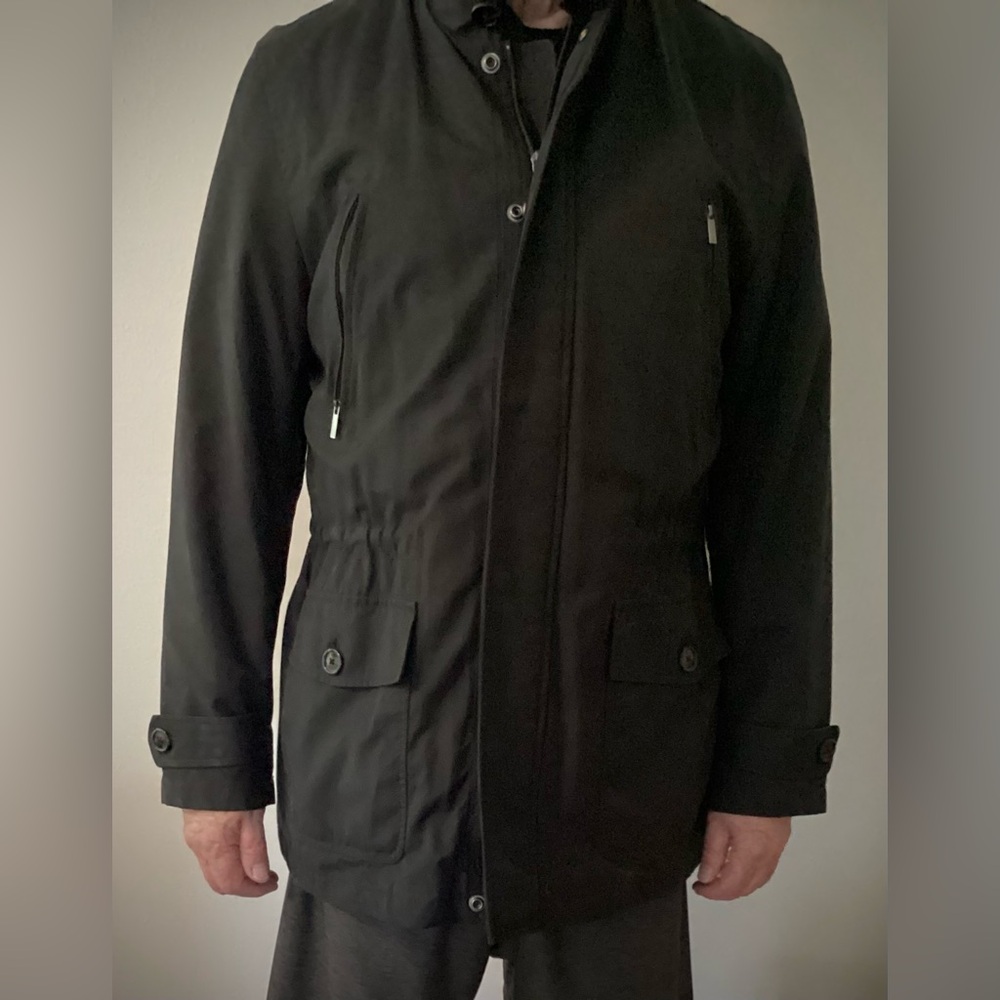 Tasso Elba Black Military Field Jacket with Standing Collar